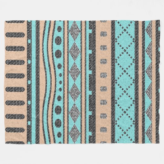 Pfirsich und türkisfarbenes Stammmuster Fleecedecke (Vorderseite (Horizontal))