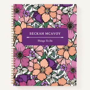 Pfirsich- und violettes Blumenmuster  Notizblock