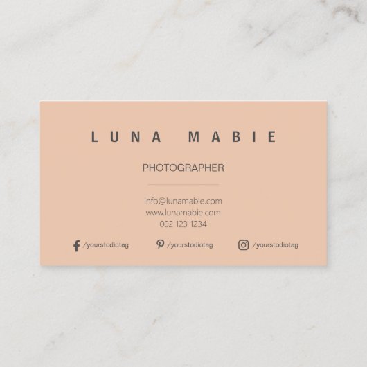 Pfirsich und Weiß, Kalligraphenmonogramm minimalis Telefonnummerkarte (Rückseite)