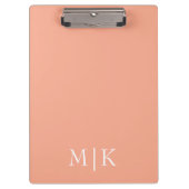Pfirsich und Weiß | Modernes Monogramm Klemmbrett (Vorderseite)