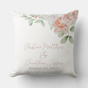 Pfirsich- und weiße Aquarell-Blumen Hochzeitsanden Kissen