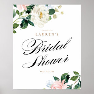 Pfirsich- und weißes Blumen-Brautjunggesellinnen-A Poster