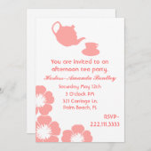 Pfirsich und White Tee Party Einladung (Vorne/Hinten)