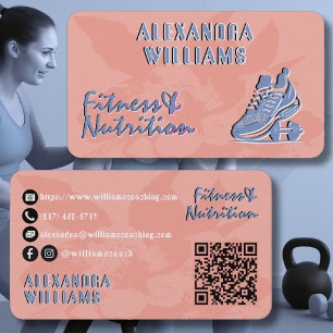 Pfirsich Verblasstes Blau Erblühte Fitness & Ernäh Visitenkarte