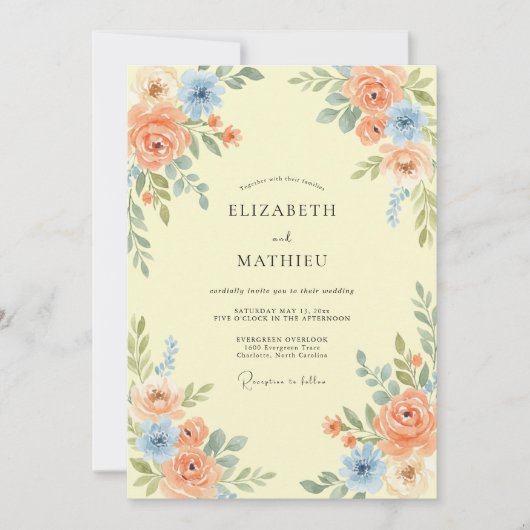 Pfirsich-Verlockender Frühling Hochzeit Einladung (Vorderseite)