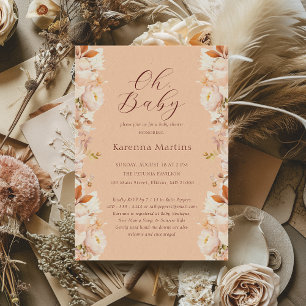 Pfirsich Vintage Blumen Herbst Oh Baby Shower Einladung