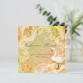 Pfirsich Vintage Blumenvogel-Verlobung Einladung (Stehend Vorderseite)