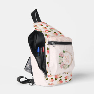 Pfirsich Vintage-Gartenblüten Crossbody Bag