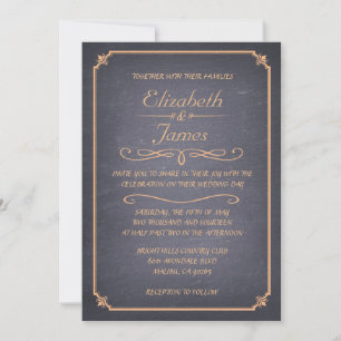 Pfirsich-Vintage-Schultafel-Hochzeitskarten Einladung
