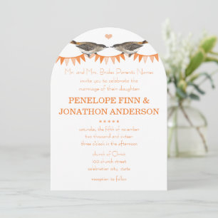Pfirsich-Vintage-Vogel-Wimpel-Hochzeitseinladungen Einladung