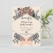 Pfirsich-Vintages Blumen- und Streifen Einladung (Stehend Vorderseite)