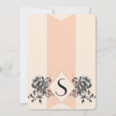 Pfirsich-Vintages Blumen- und Streifen Einladung (Rückseite)