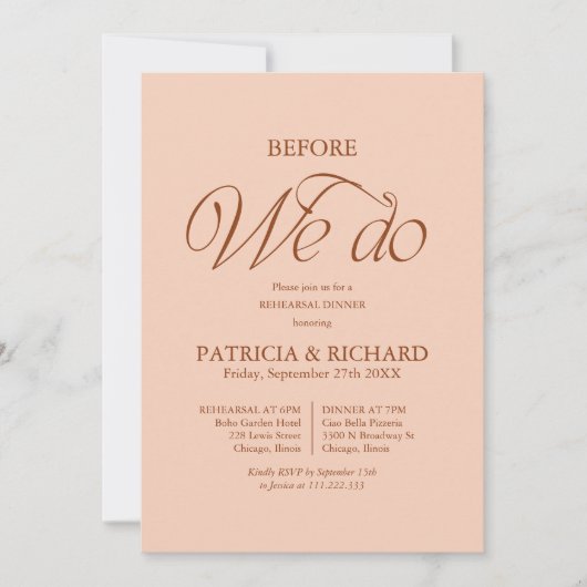 Pfirsich vor unserer Hochzeitsprobe Dinner Einladung (Vorderseite)