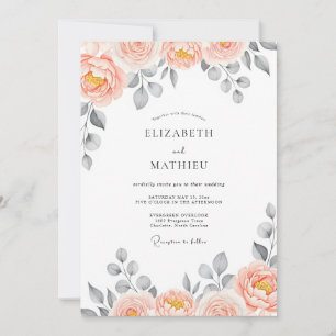 Pfirsich-Wasserfarben-Hochzeit Delightful Einladung