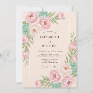 Pfirsich-Weiche-Blütenromanze-Hochzeit Einladung