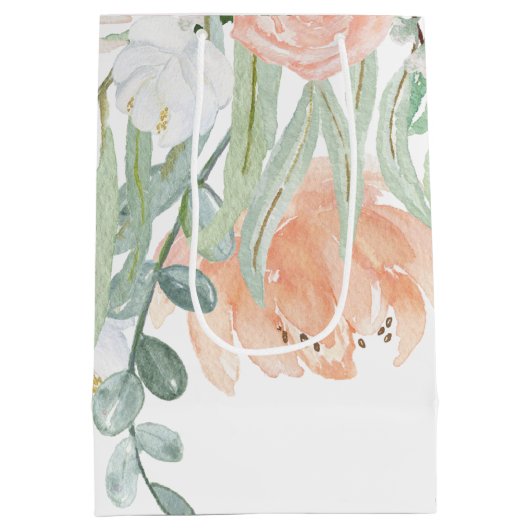 Pfirsich-weises Grünwatercolor-Blumen MEDIUM Mittlere Geschenktüte (Rückseite)