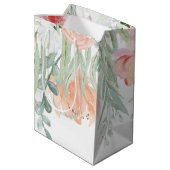 Pfirsich-weises Grünwatercolor-Blumen MEDIUM Mittlere Geschenktüte (Rückseite Schrägansicht)