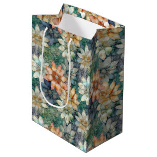 Pfirsich Weiß Blau Grün Floral Mittlere Geschenktüte