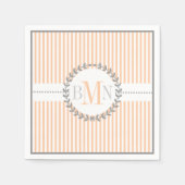 Pfirsich, weiß gestreiftes Muster Hochzeit Serviette (Vorderseite)