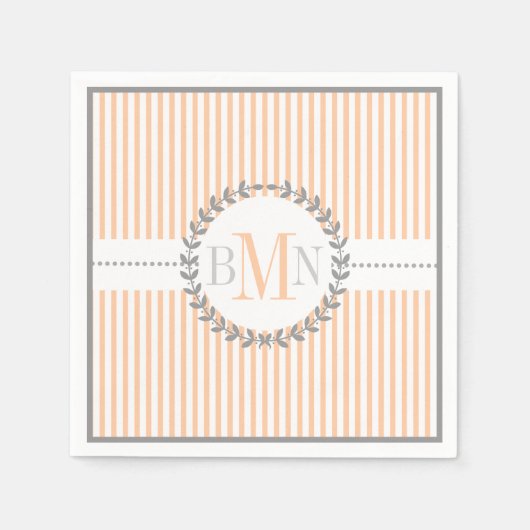 Pfirsich, weiß gestreiftes Muster Hochzeit Serviette (Vorderseite)