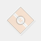 Pfirsich, weiß gestreiftes Muster Hochzeit Serviette (Ecke)