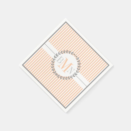 Pfirsich, weiß gestreiftes Muster Hochzeit Serviette (Ecke)