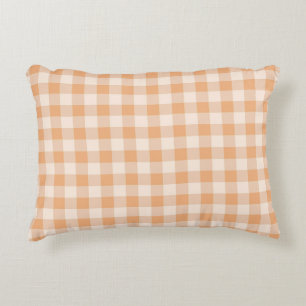 Pfirsich-weiß kariertes Gingham-Muster Dekokissen