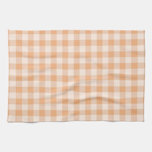 Pfirsich-Weiß kariertes Gingham-Muster Geschirrtuch (Horizontal)
