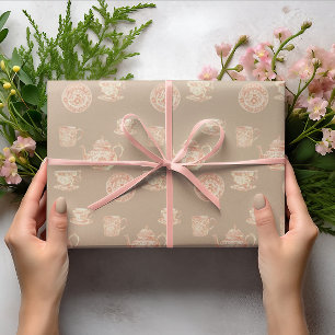 Pfirsich Weiße Chinoiserie Teekannen Tassen Teller Geschenkpapier