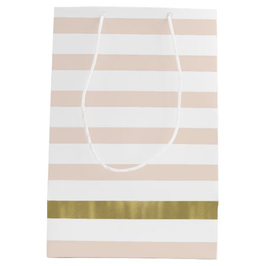 Pfirsich-weißes Goldstreifen Mittlere Geschenktüte (Rückseite)
