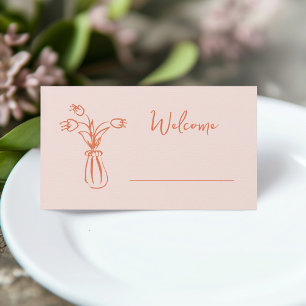Pfirsich Whimsical Scribble Doodle Brautparty Platzkarte