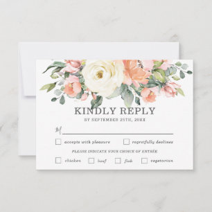 Pfirsich White Floral Wedding Meal RSVP Karte