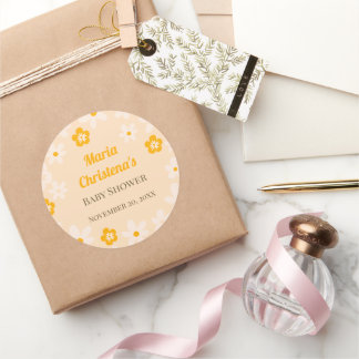 Pfirsich-Wildblumen-Baby-Party Runder Aufkleber