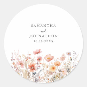 Pfirsich Wildblumen Blumen Hochzeit  Runder Aufkleber