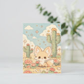 Pfirsich Wüstenblüte Kawaii Fennek Fuchs Postkarte (Stehend Vorderseite)