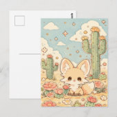 Pfirsich Wüstenblüte Kawaii Fennek Fuchs Postkarte (Vorne/Hinten)