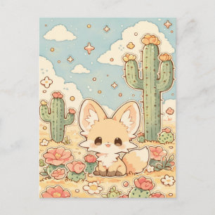 Pfirsich Wüstenblüte Kawaii Fennek Fuchs Postkarte