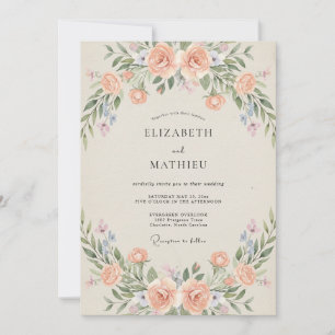Pfirsich-Zarte Frühlingsblumen-Hochzeit Einladung