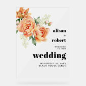 Pfirsichbäonien und Rose mattierte Hochzeit WILLKO Acrylschild (Vorderseite)