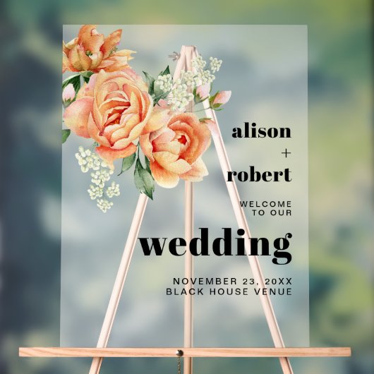 Pfirsichbäonien und Rose mattierte Hochzeit WILLKO Acrylschild (Neutral)