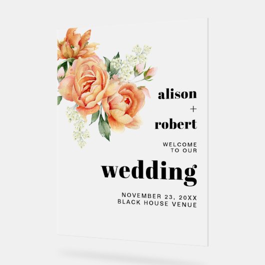 Pfirsichbäonien und Rose mattierte Hochzeit WILLKO Acrylschild (Winkel)