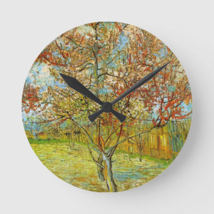 Pfirsichbaum in Blüte von Vincent van Gogh Runde Wanduhr