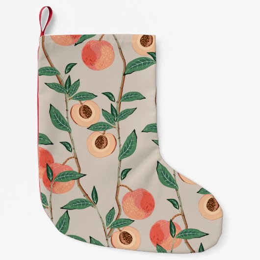 Pfirsichbäume mit Blätter und Früchten auf einem l Kleiner Weihnachtsstrumpf (Vorderseite)