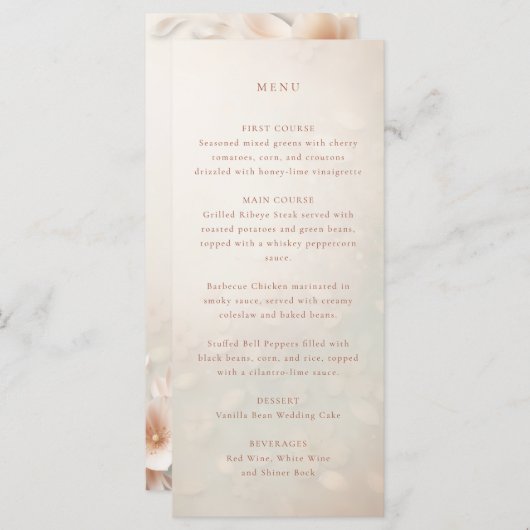 Pfirsichblätter Hochzeitsmenü Menükarte (Vorne/Hinten)