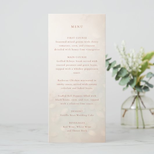 Pfirsichblätter Hochzeitsmenü Menükarte (Stehend Vorderseite)