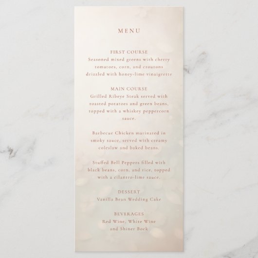 Pfirsichblätter Hochzeitsmenü Menükarte (Vorderseite)