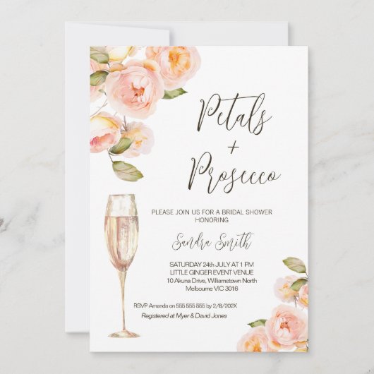 Pfirsichblättrige Prosecco QR Code Brautparty Einladung (Vorderseite)