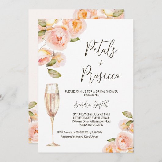 Pfirsichblättrige Prosecco QR Code Brautparty Einladung (Vorne/Hinten)