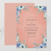 Pfirsichblaue Blättchen-Hochzeit Einladung (Vorne/Hinten)
