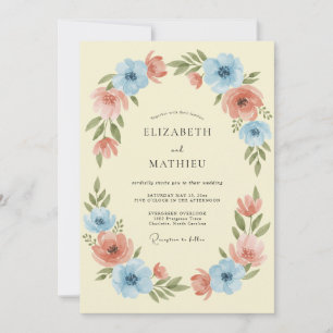 Pfirsichblaue Blumengirlande Hochzeit Einladung